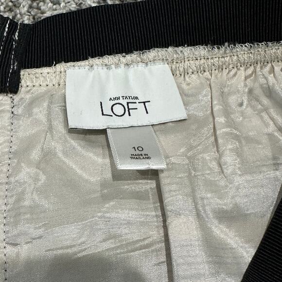 Ann Taylor LOFT Striped Black Cream Silk Cotton Blend Stretch Waist Skirt, 10 - Picture 4 of 8